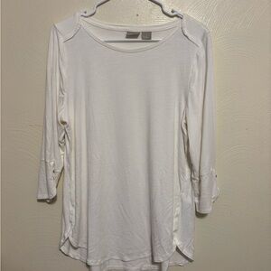 Chico’s White Layered Hem Tunic Top 3/4 Sleeve Stretch